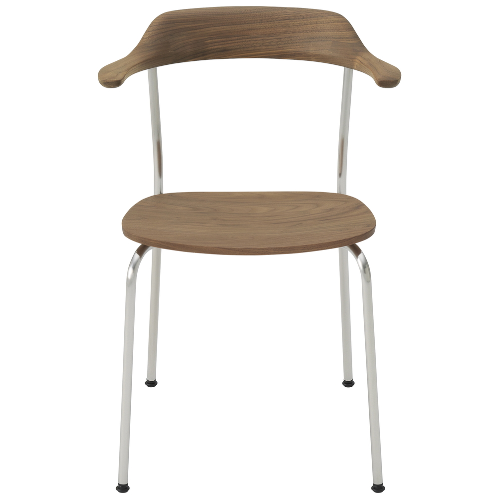walnut / urethane finish, clear / Steel: brushed stainless steel