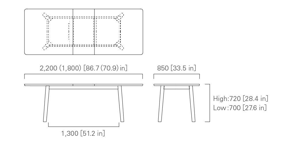 EXTENSION TABLE (rectangular) Low/High