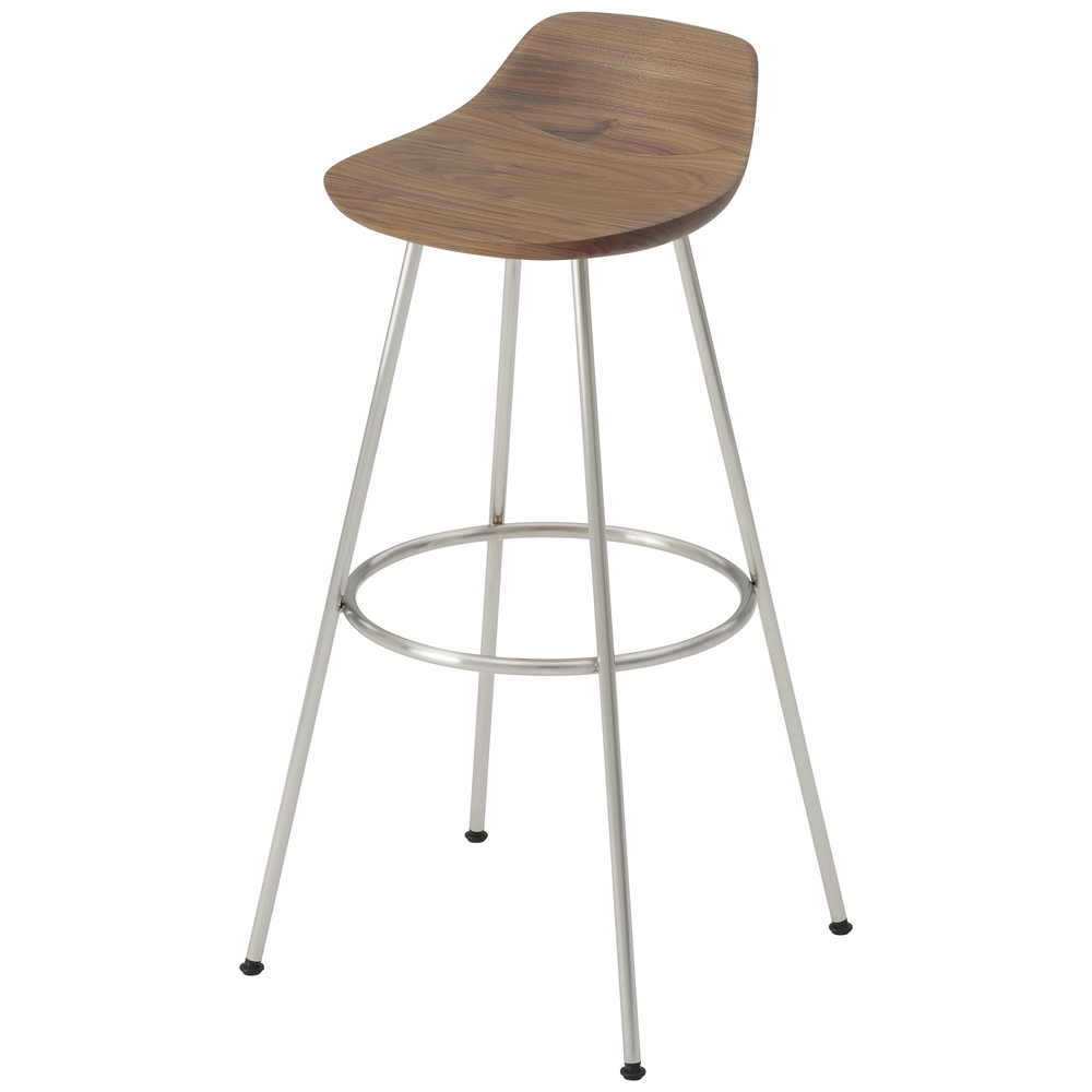 walnut / urethane finish, clear / Steel: brushed stainless steel