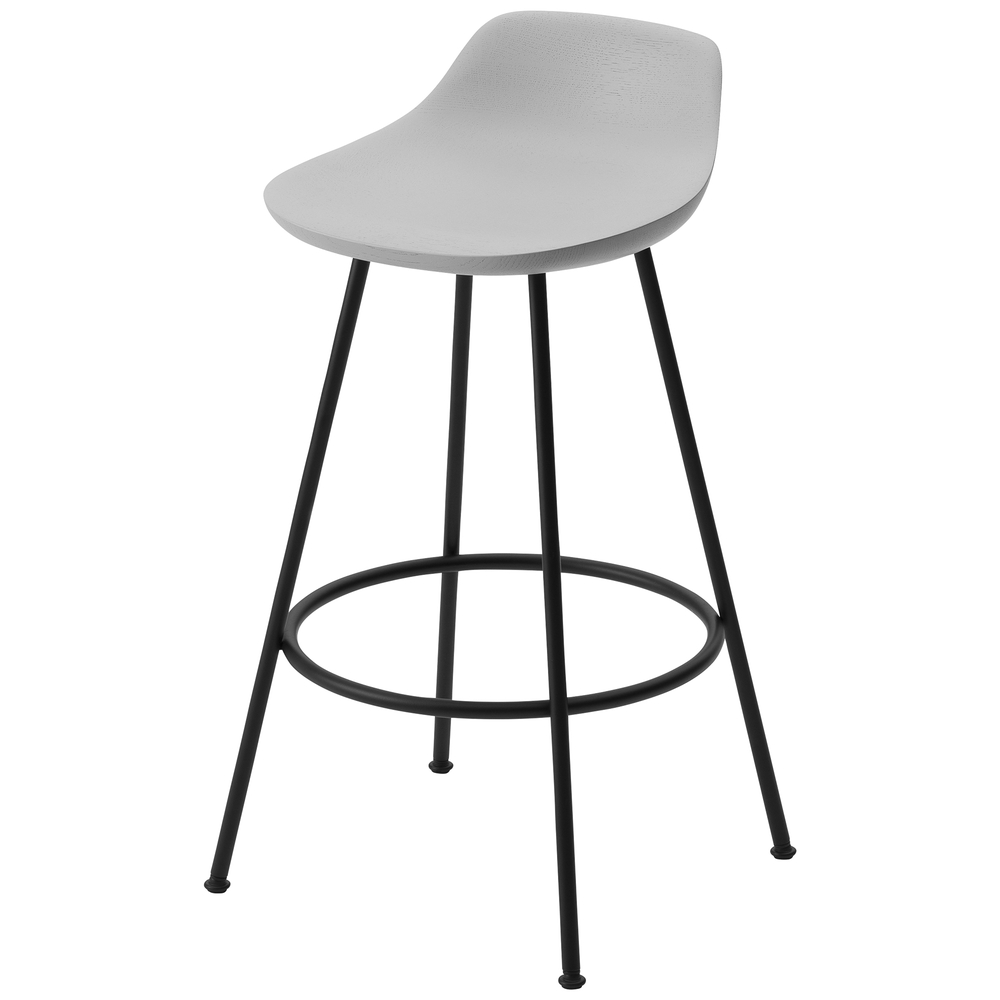 oak / urethane finish, light gray / Steel: black powder coated stainless steel