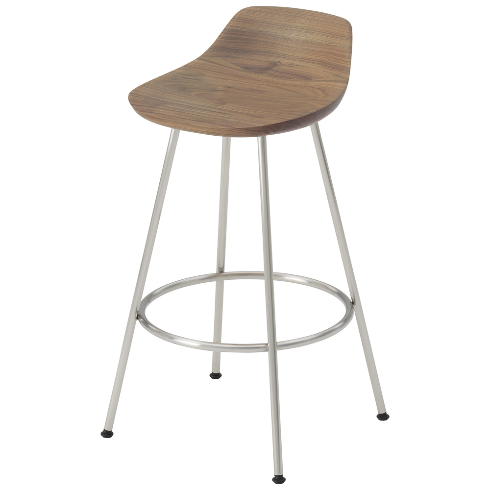walnut / urethane finish, clear / Steel: brushed stainless steel