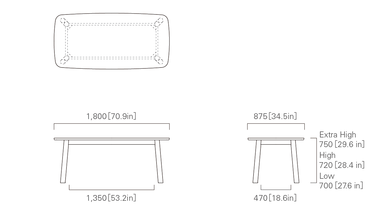 TABLE 180 Low/High/Extra High (wooden top)