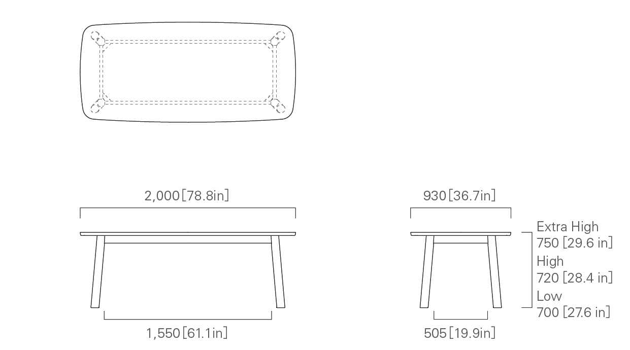 TABLE 200 Low/High/Extra High (wooden top)