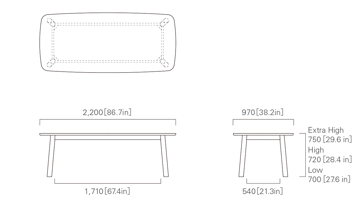 TABLE 220 Low/High/Extra High (wooden top)