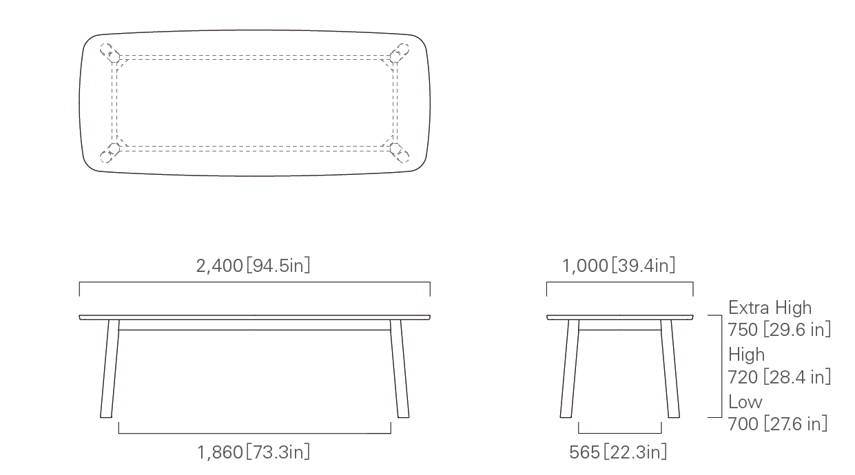TABLE 240 Low/High/Extra High (wooden top)