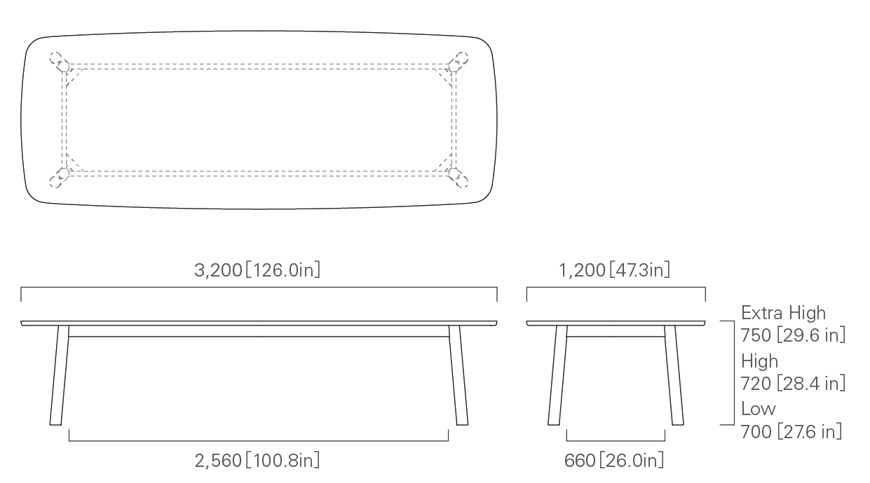 TABLE 320 Low/High/Extra High (wooden top)