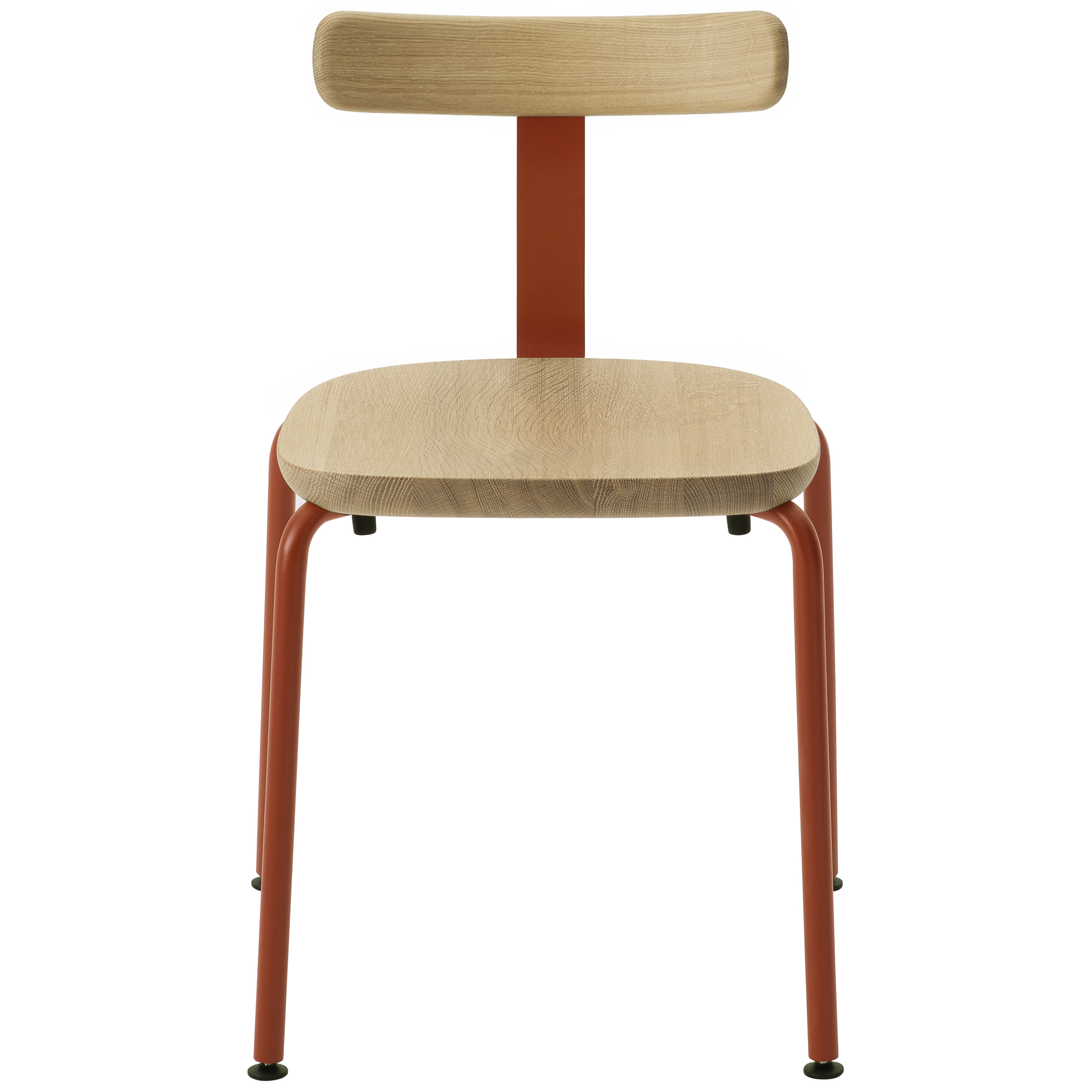 oak / urethane finish, clear / Steel: red powder coated
