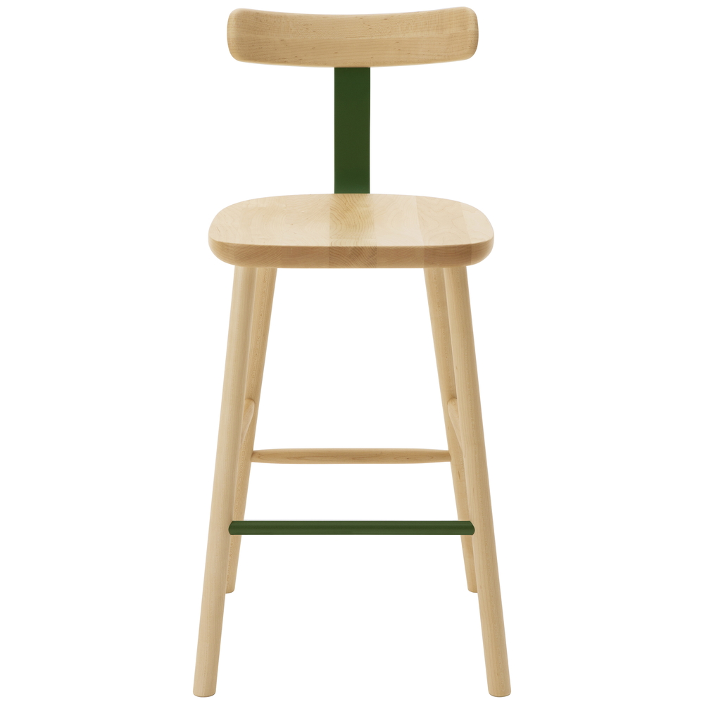 maple / urethane finish, clear / Steel: green powder coated