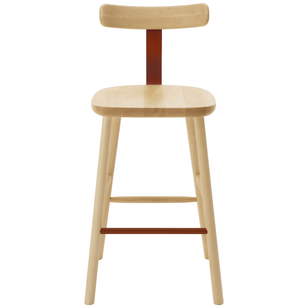maple / urethane finish, clear / Steel: red powder coated