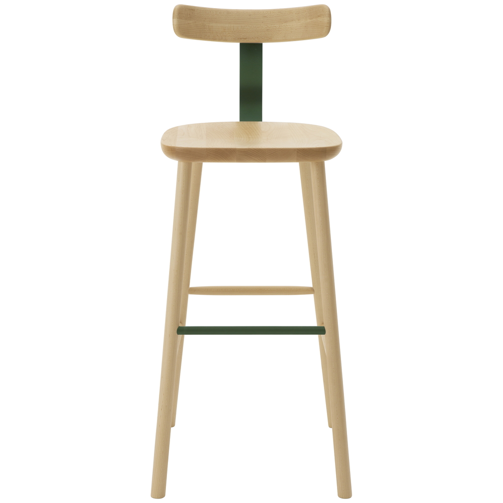maple / urethane finish, clear / Steel: green powder coated