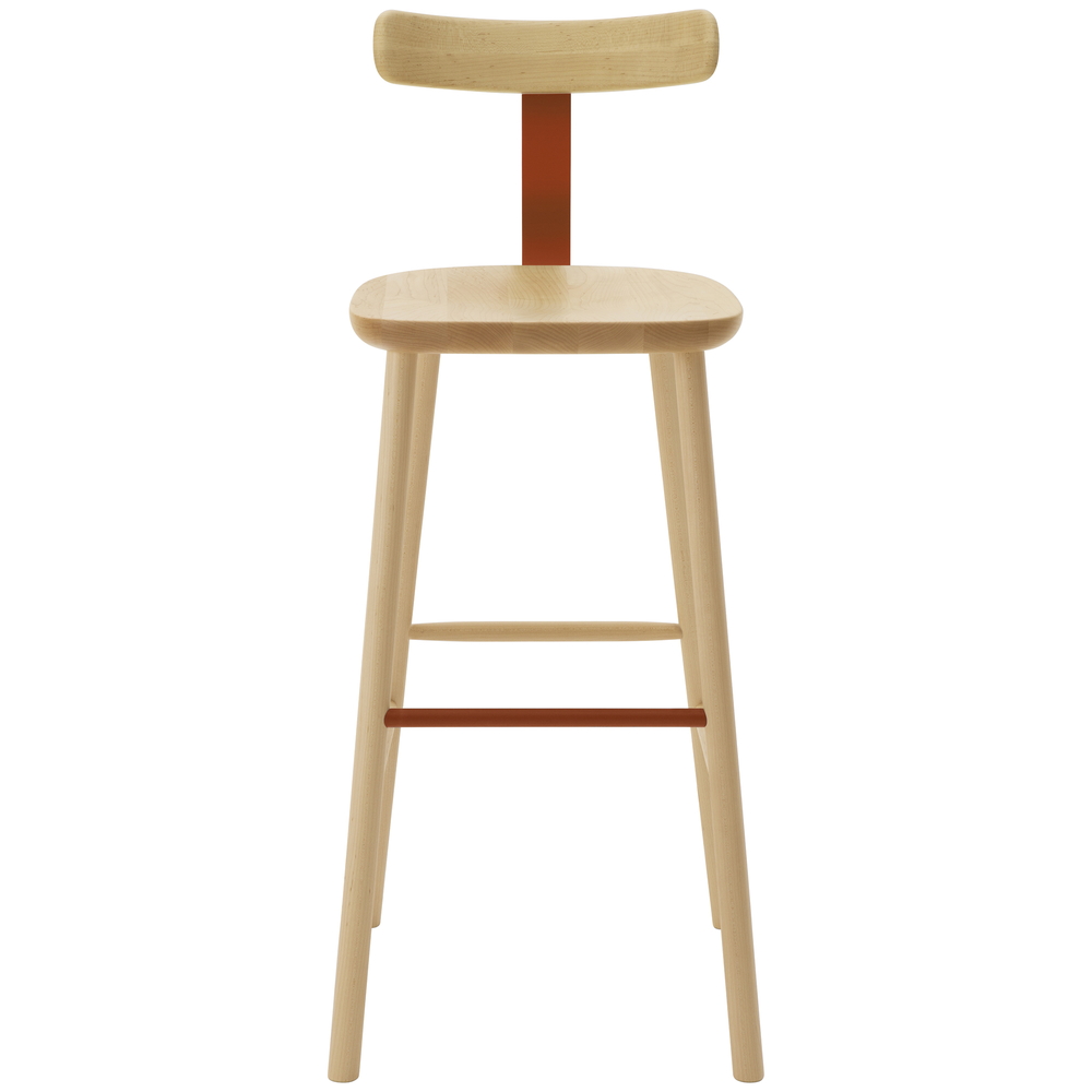 maple / urethane finish, clear / Steel: red powder coated