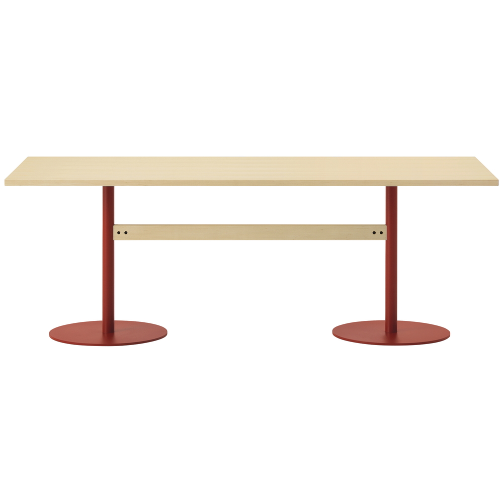 maple / urethane finish, clear / Steel: red powder coated